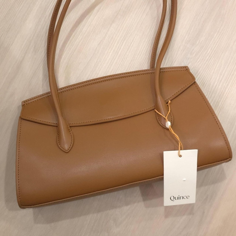 Quince Italian Leather Double Strap Shoulder Bag - Cognac